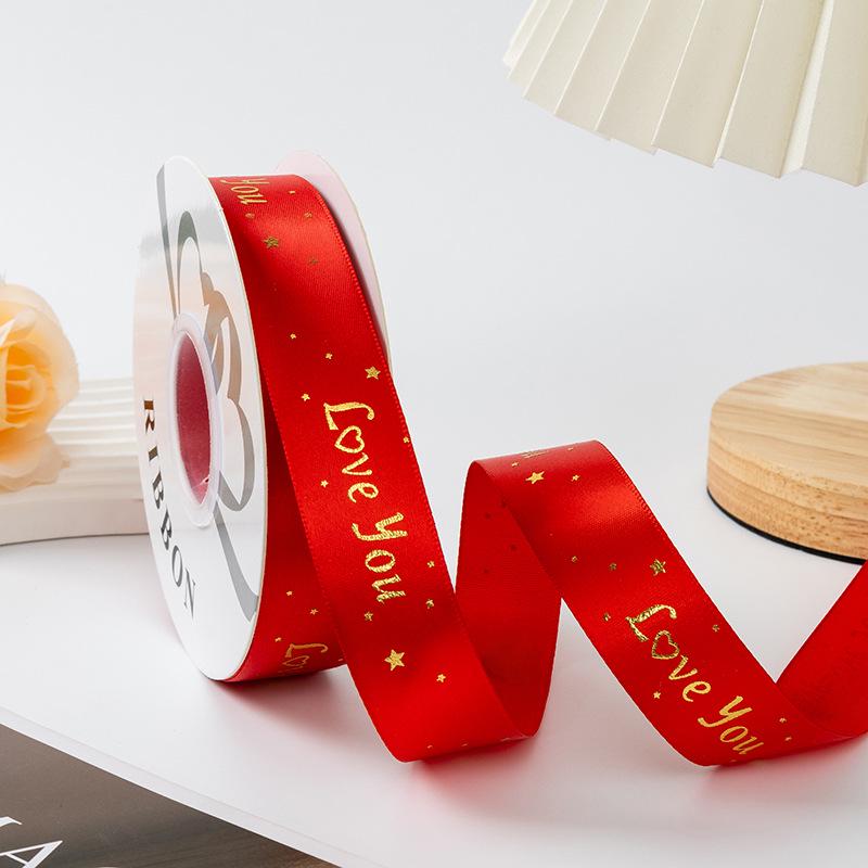 Gold-stamped Polyester Gift Ribbon Bow for Cakes & Floral Packaging