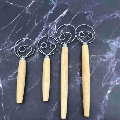 Batidora de Masa Danesa de Bobina Simple con Mango de Madera: Herramienta Manual de Mano para Hornear para Mezclar Harina