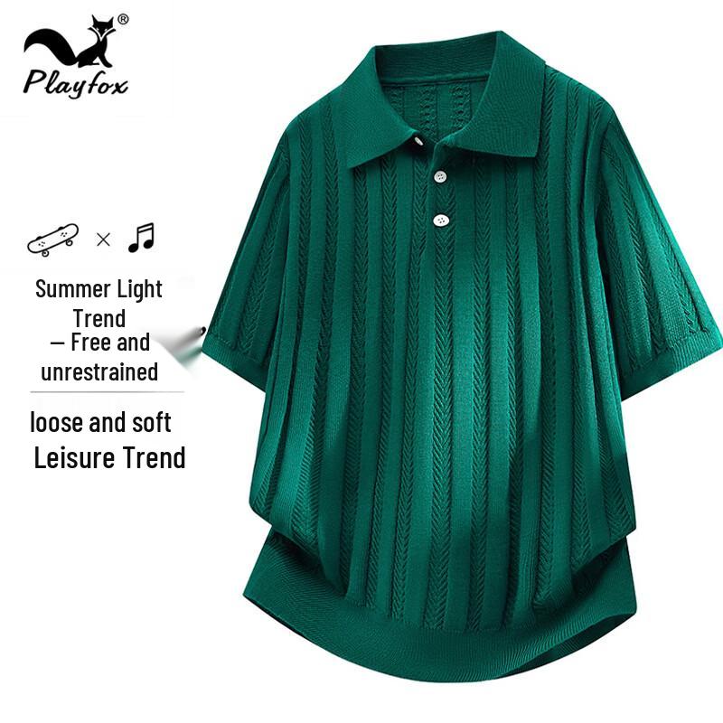 PLAYFOX Men s Retro Casual Knit Polo Shirt M зелёный