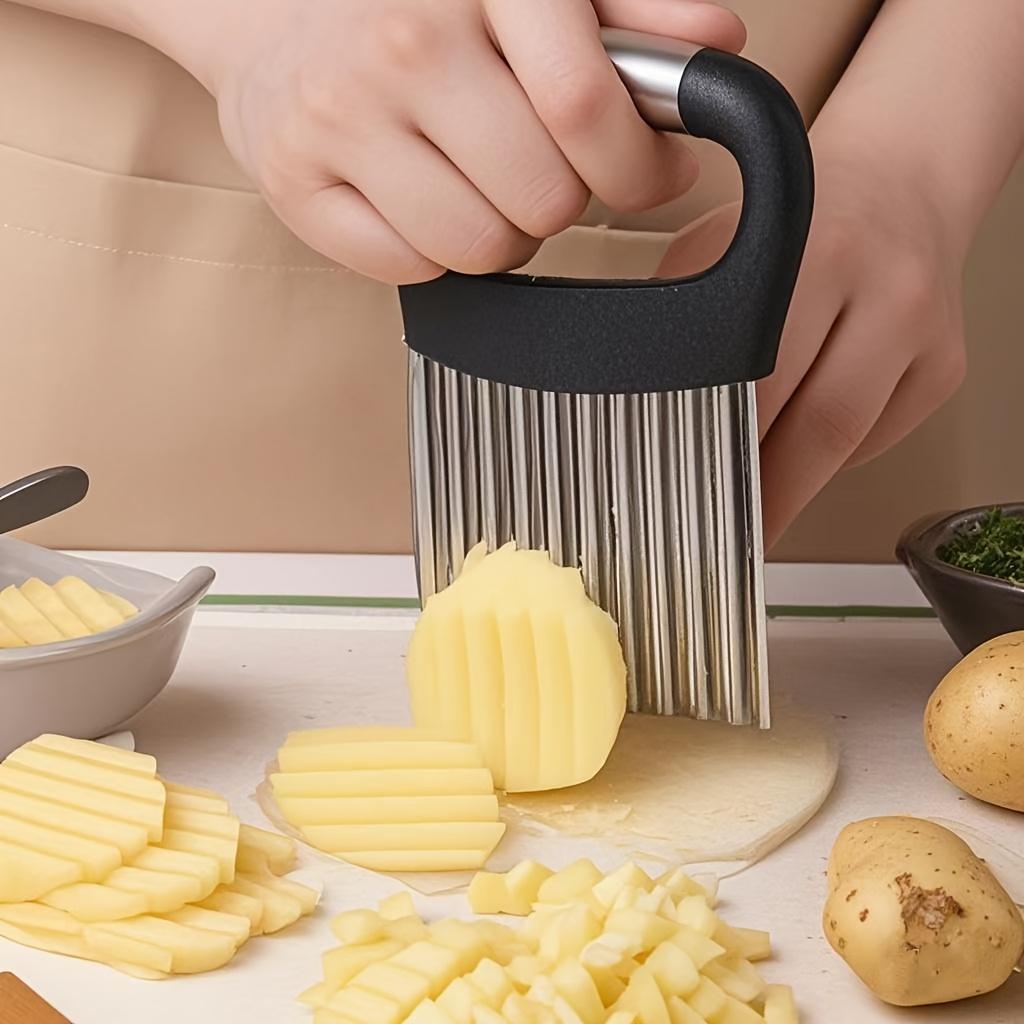 3-delad potatisskärare i rostfritt stål med svart handtag, vågig potatisskärare för pommes frites, köksverktyg för grönsaksskärning