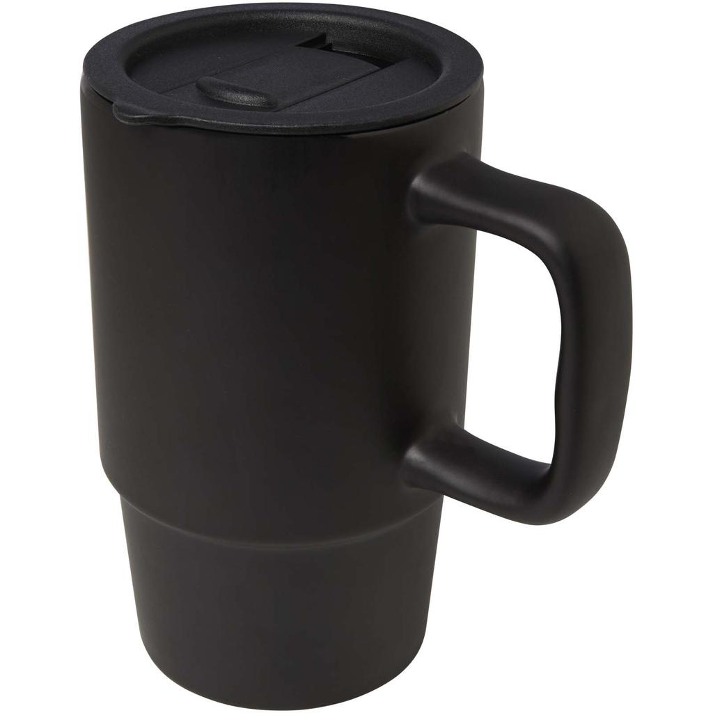 Glass "Carter" 450 Ml Ceramic Mug with Plastic Lid Solid Black
