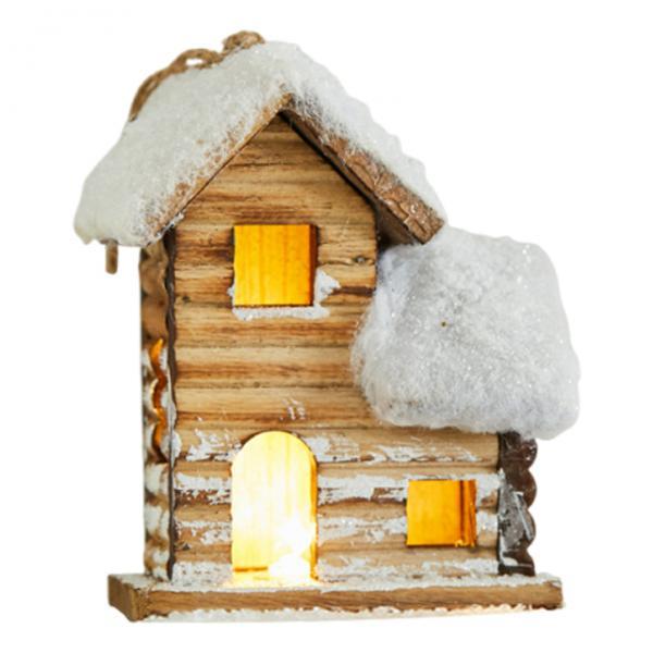 Christmas Village House, Snow Winter Scene, Wooden Glow Cabin, Xmas Decor for Holiday Desktop