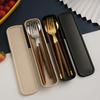 Stainless Steel Cutlery Spoon Chopsticks Wooden Handle Dinnerware Portable Fork Spoon For Fruit Dessert Kitchen Tableware