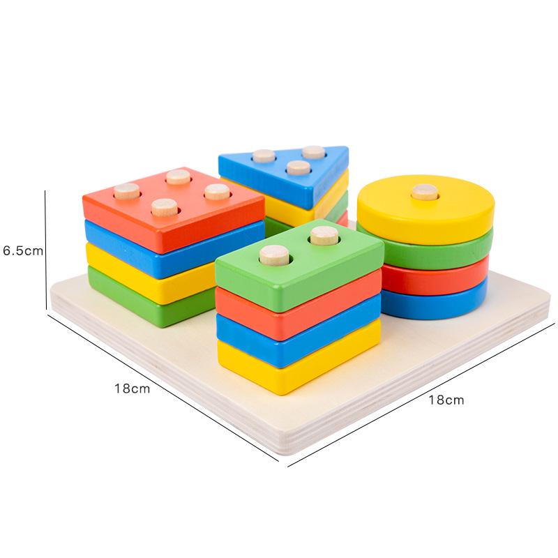 Wooden Educational Puzzle: Stacking Toys for Kids - Enhance Cognitive Skills & Hand-Eye Coordination with Geometric Shapes