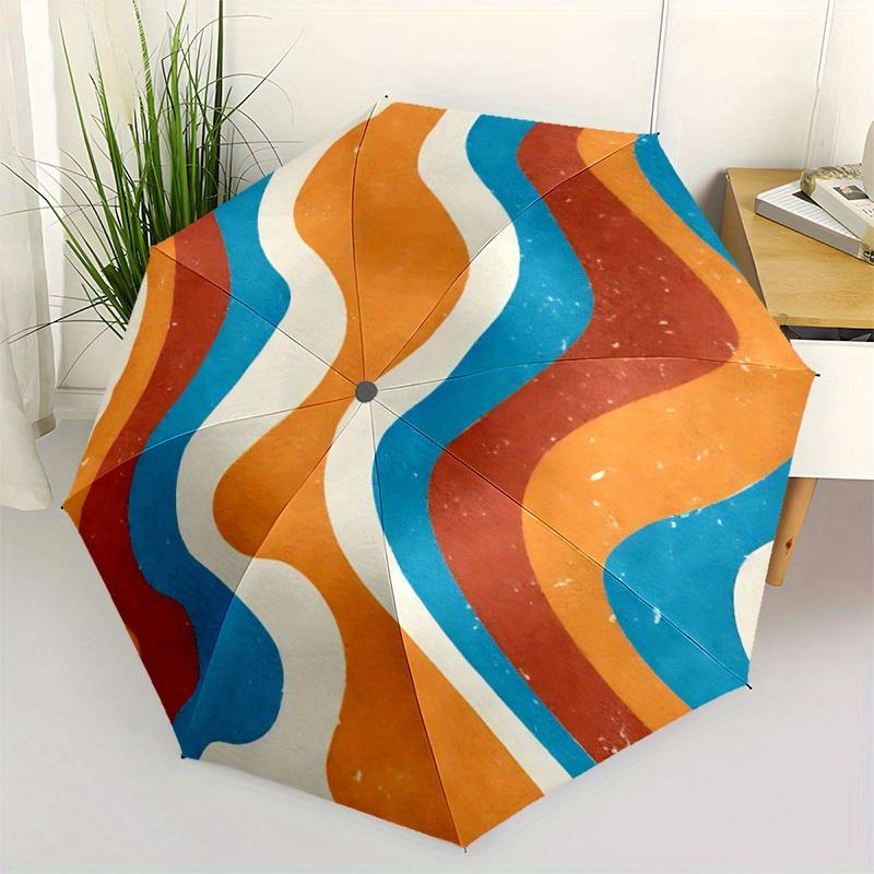 1pc Abstract Waves Automatic Open/close Folding Compact Umbrella, 8 Rib Sturdy Canopy, Lightweight Portable, Everyday Use, Gift,,102