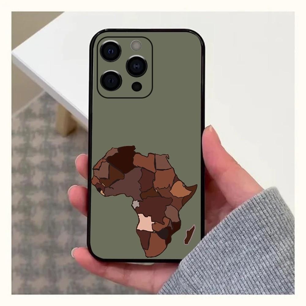 Africa Map Geogra Phone Case For Apple iPhone 15,14,13,12,11,Pro,X,XS,Max,XR,Plus,Mini Soft Black Cover