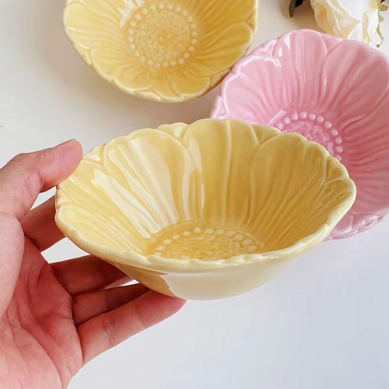 Factory Direct Lelyi Ins Cute Flower Ceramic Bowl Ceramic Dessert Bowl 5 inch