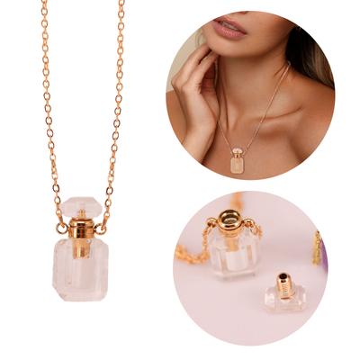 Perfume Bottle Charm Necklace with Stainless Steel Cable Chain Stylish Crystal Neckchain Fashionable Jewelry for Women