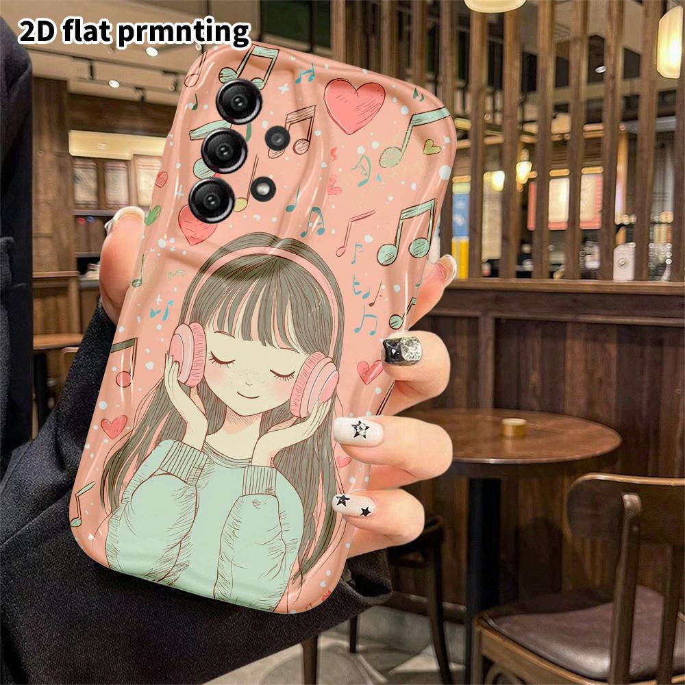 Phone Case: 2D Flat Samsung Galaxy A34 A35 M05 M06 S20 S22 S21 FE Plus 5G Protective Case, Girl Listening To Music, Christmas and Halloween Gift