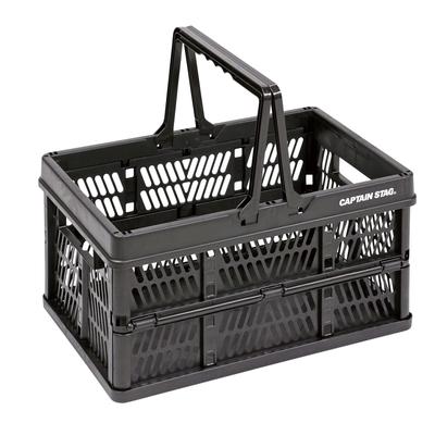 Captain Stag Folding Container Basket Large Size Handle Storage 26L Width 450mm Depth 315mm Height 255mm Black