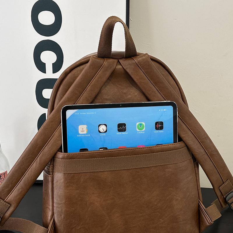 Sac à dos rétro en cuir PU Grande capacité Sac à dos décontracté pour femme avec plusieurs poches Parfait pour le travail quotidien, l'école et le shopping Sans pendentif