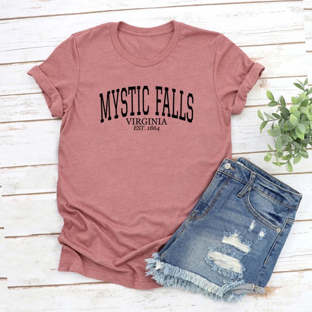 Mystic Falls Virginia Est1864 Shirt Gift for Vampire Fan Womens Short Sleeve Tshirts Salvatore Brothers Shirt Streetwear Tops