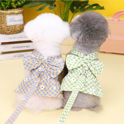 Spring and Summer Dog Skirt Pet Clothes Clothes Teddy Chenery Small Dogs Daisy Check Chest and Back Skirt  Harness  Dog Leash
