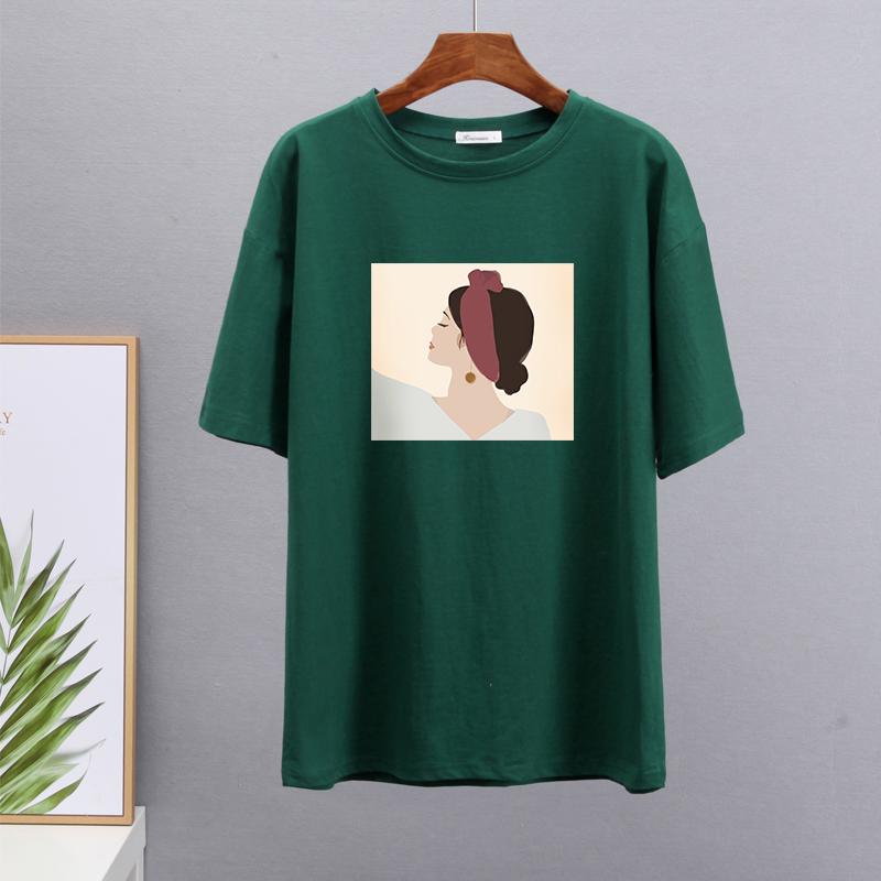Hirsionsan Vintage Printed T Shirt Women Summer Chic Tees 100% Cotton Elegant Jumper Clothes Oversized Casual Pullover Top