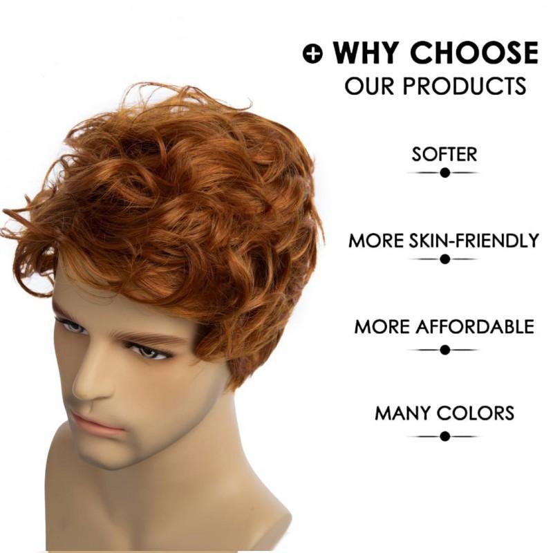 Mens Orange Side Part Short Curly Wig Synthetic Hair Fashion Men