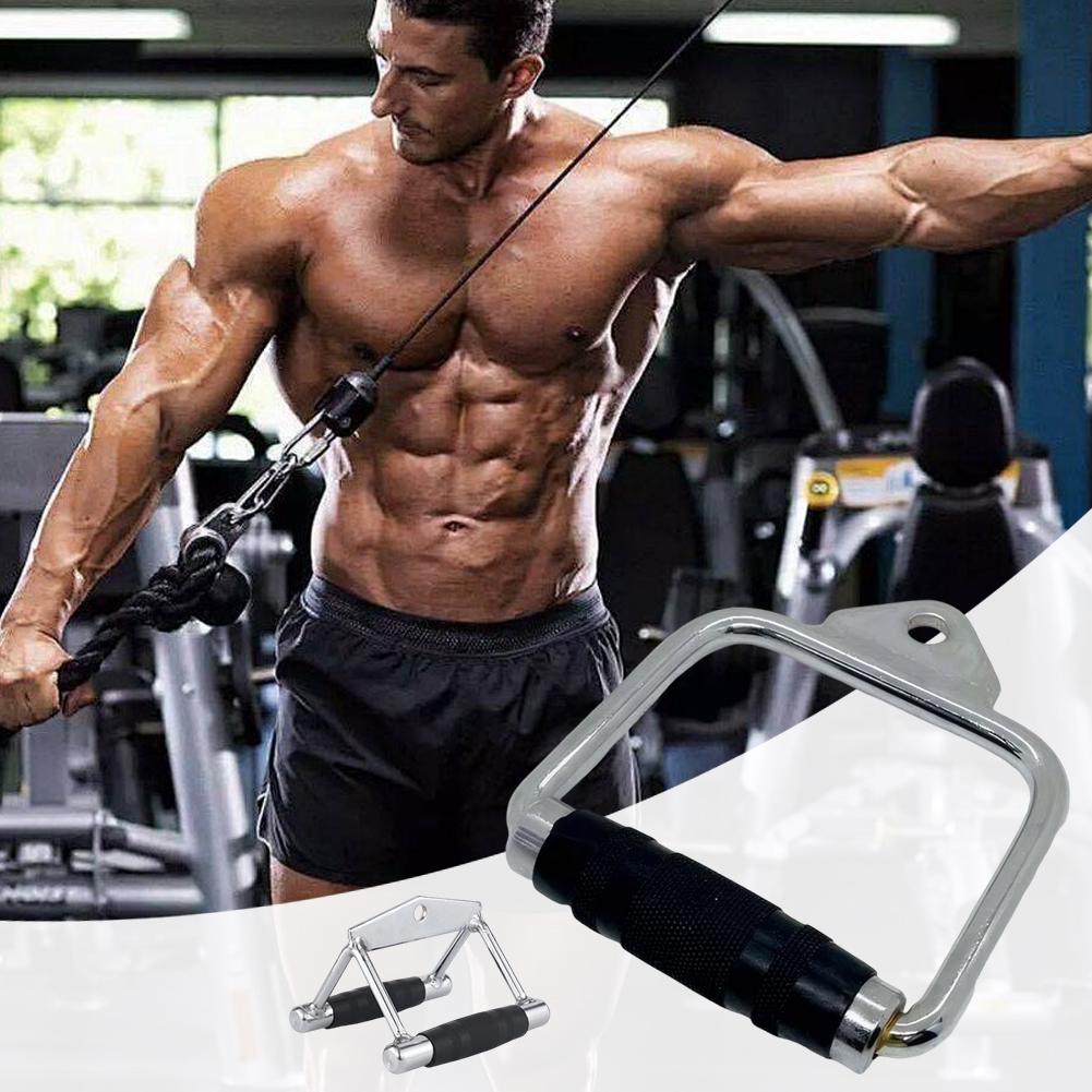 Pulldown Cable Machine Steel Handle Non Slip Gym Lat Pull Down Rope Handle Triceps Fitness T-Bar Handle Grip for Home Workout