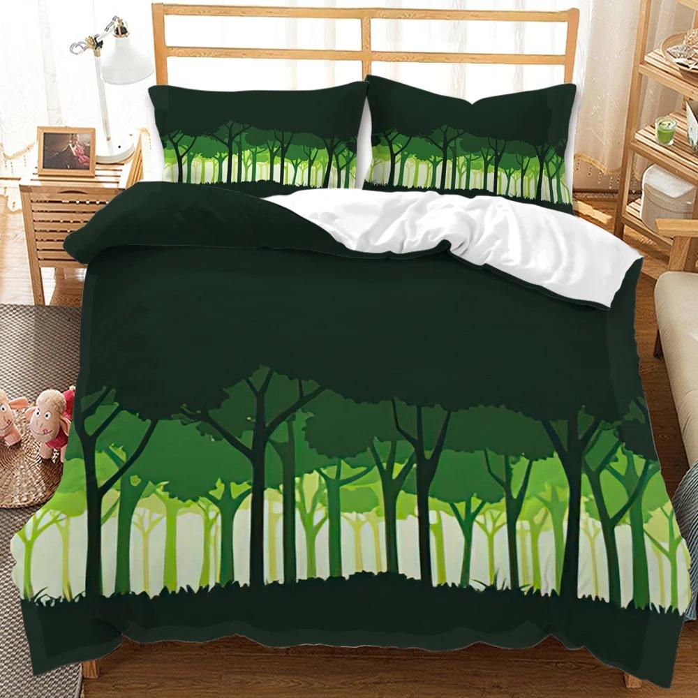 Forest Duvet Cover Set Tree Pattern Cool Colors King Queen Size Polyester Comforter Cover for Kids Boys Girls Teens Bedding Set