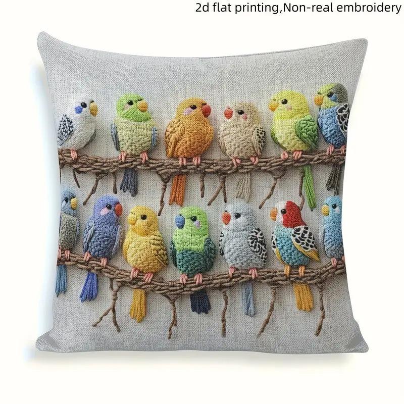 2D-Druck Ohne Inlett Bunter Papagei Niedlicher Vogel Dekorative Kissenhülle Hautfreundlich Weich Kurzer Plüsch Sofakissen Wohnzimmer Nachttisch Kissenbezug