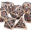 7 Pcs Copper Red Rotary Cyclone Metal Dice Hollow Metal Polyhedral Dice Set Suitable for Role-Playing RPG  Board Game Card Game