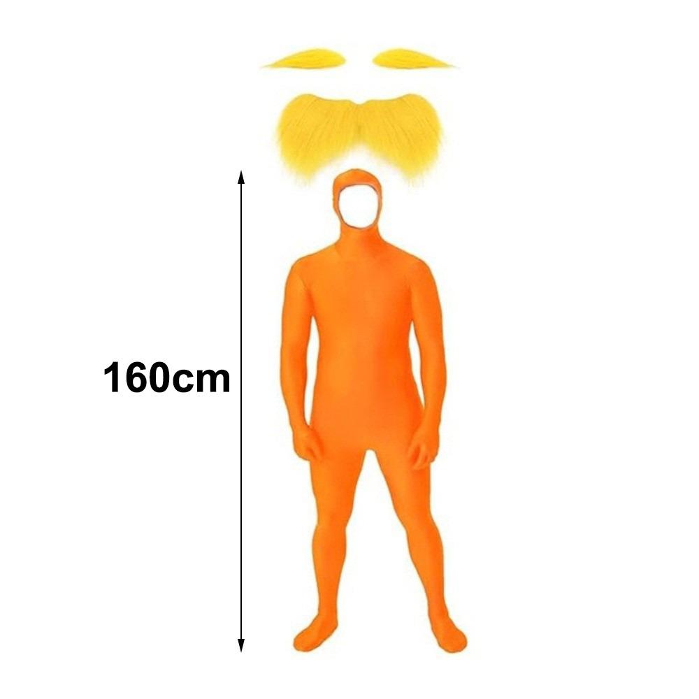 Yellow Mustache and Eyebrow Halloween Costume Orange Jumpsuit Costume  for Adult Kids