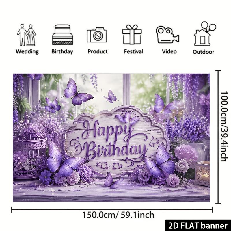 2D Flat Purple Butterfly Happy Birthday Theme Banner Made with For Home Party Indoor Outdoor Party Birthday Party Decor Wall Decor Photo