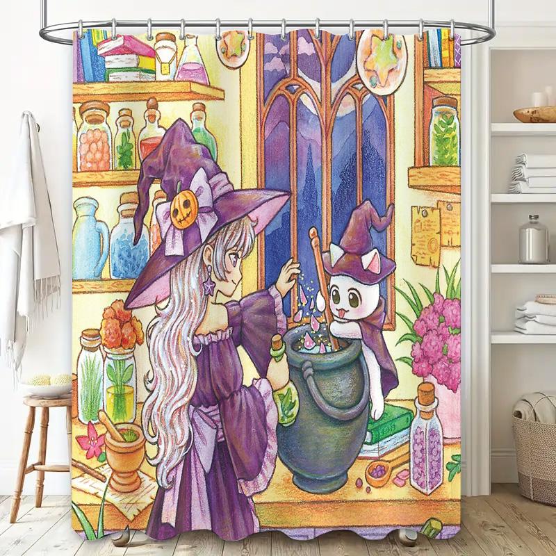 Hexe Badezimmer Deko Duschvorhang Gruselig Halloween Zauberwald Cottagecore Wohnkultur Gotisch Hexenhaft Raumteiler Set