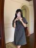 Summer 2025 Korean Sweet Sporty Striped Polo Collar Dress - Women's Short Sleeve Slimming Style