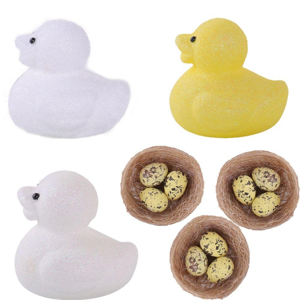 Foam Easter Duck Ornament Set DIY Crafts Simulation Egg Bird Nest Painted Egg Toy Party Favors