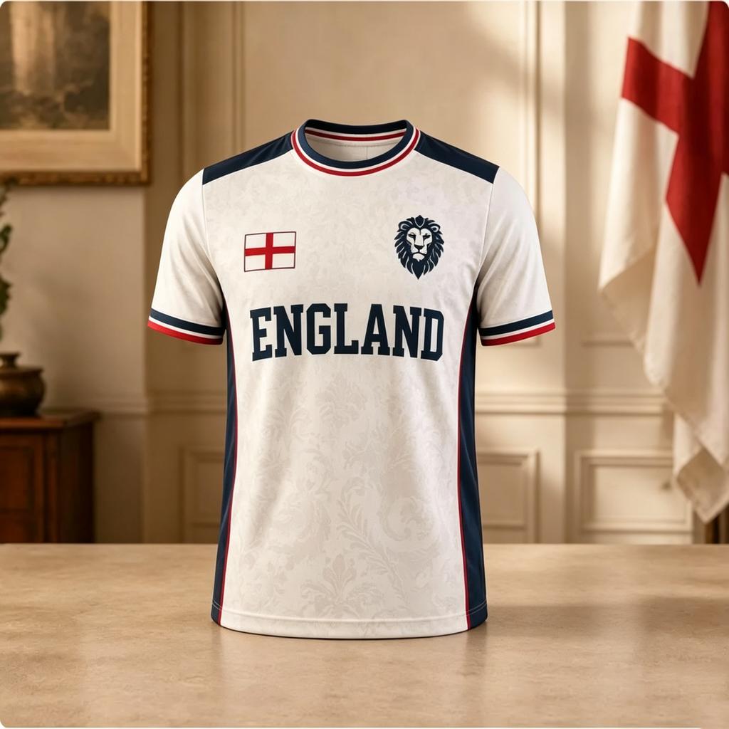 Men's England Lion Pattern Short Sleeve T-Shirt, Vintage 3D Print Breathable Quick Dry Sports Jersey Casual Football Tee
