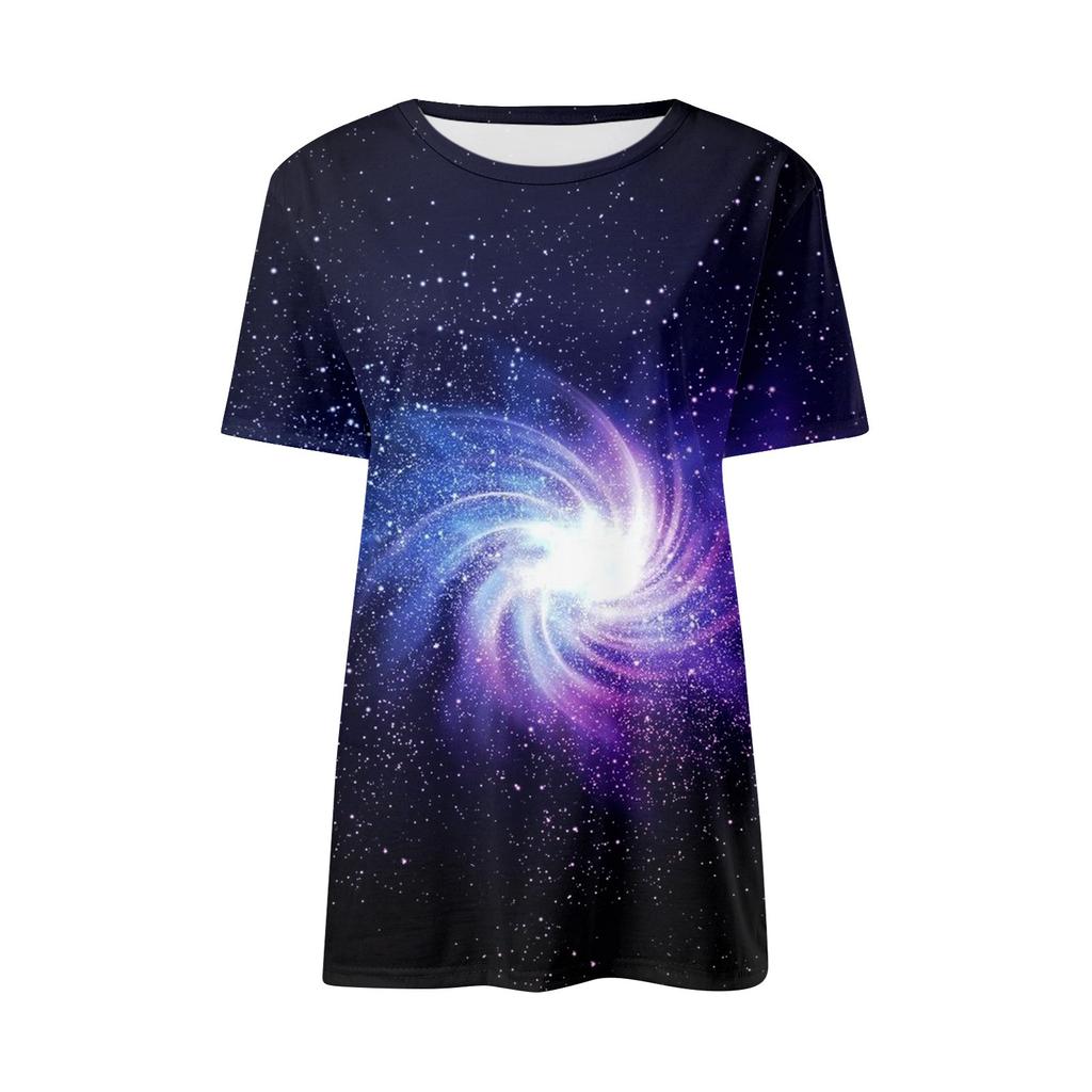 Camiseta feminina casual solta estampada gola redonda pulôver manga curta top