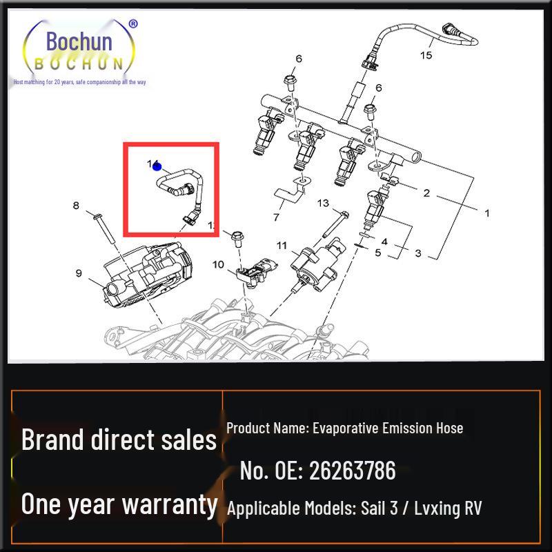 Compatible Gasoline & Emission Hose for 2015-2018 Chevrolet Sail 3 Le Feng RV.