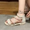 Diamond Ladies Shoes Strappy Black Flat Rubber Women's Sandals Roman Style Low Price Korea 2025 Luxury Sandal Summer Comfortable