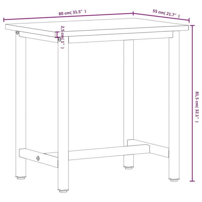 VidaXL Workbench, Work Table with Holes, Workstation, DIY Home Workbench, 80x55x81.5 Cm Solid Beech Wood 3188903
