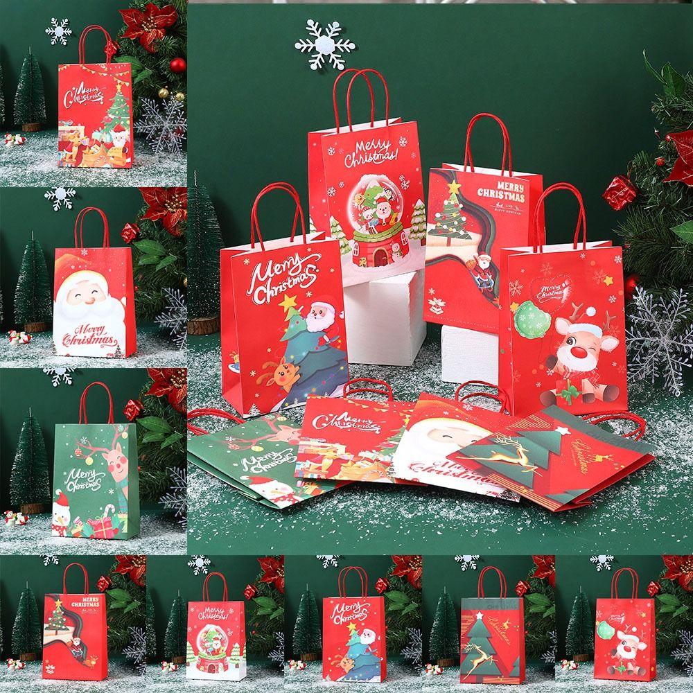 

2 шт. Милый рождественский подарочный пакет, бумажный рождественский упаковочный пакет, рождественский мешок для конфет, домашний