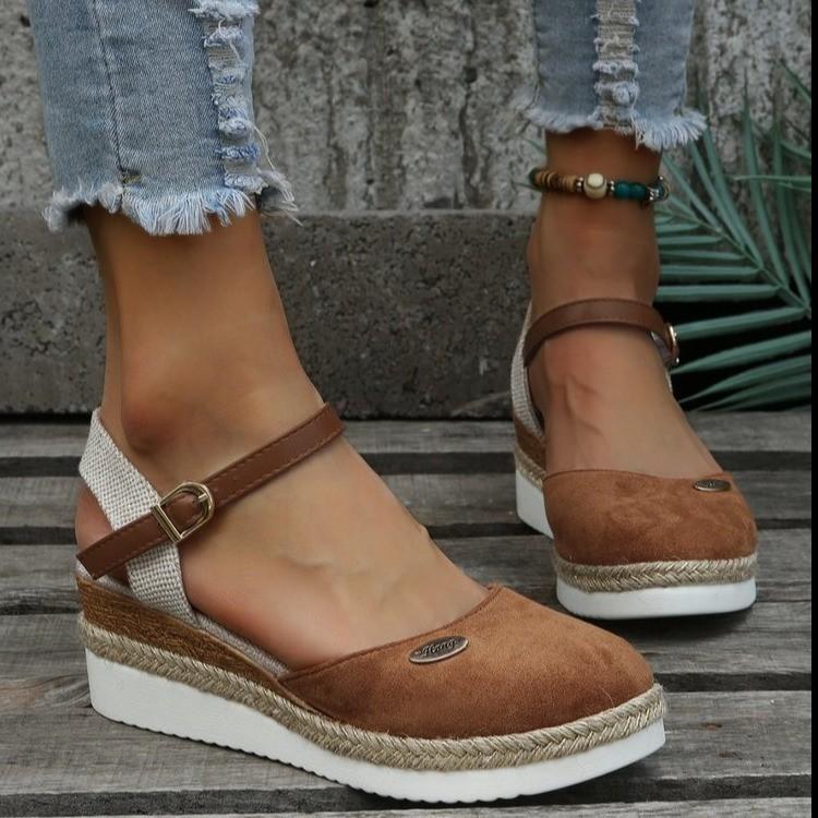 Fashion Women Closed Toe Wedge Sandals Women Summer Buckle Strap Shoes Women Fashion Espadrilles Platform Sandals Sandalias De Mujer
