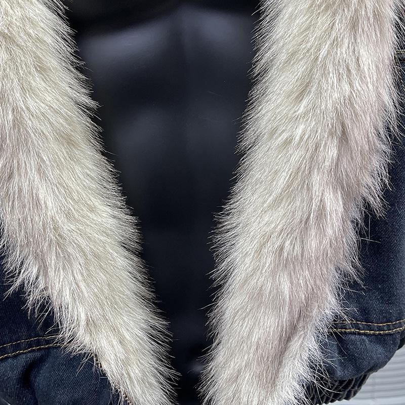 Giacca di jeans con cappuccio da uomo stile retrò americano - Cappotto invernale spesso, caldo, foderato in velluto con sensazione di alta gamma