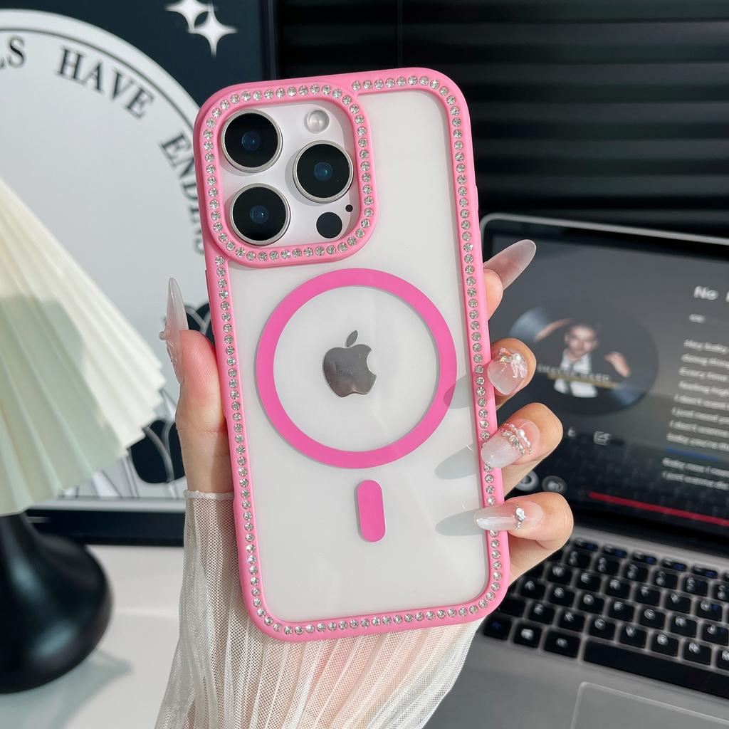 Apple 16 ProMax Flash Drill Mobile Phone Case Suitable for IPhone 15 Transparent Rhinestone 17 Magnetic PC Hard Case Protection Case