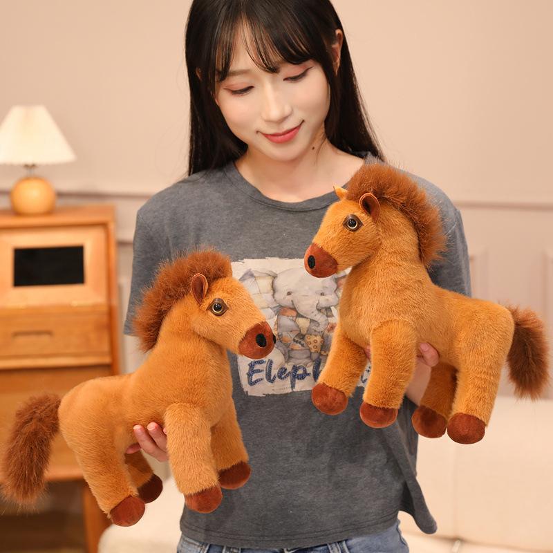 Simulation Pony Doll Plush Toy Brown Pony Zodiac Horse Doll Children Soothing Doll