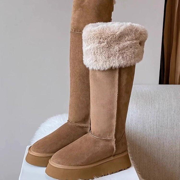 Qian Songyi Has the Same Long Snow Boots for Women's Winter Velvet and Thicker 2025 New Platform Cotton Shoes But Knee Boots