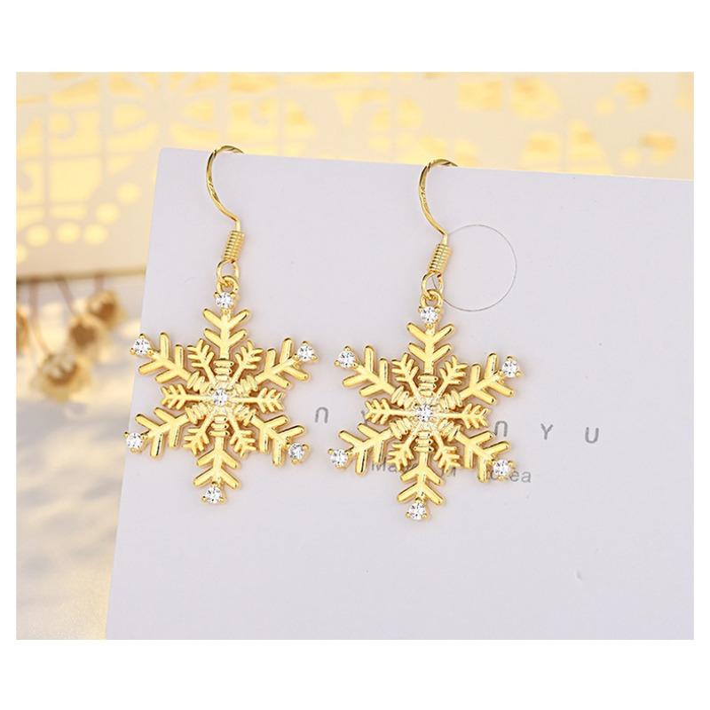 Elegant Micro Inlaid Snowflake Gold Large Earrings For Women Christmas Jewelry