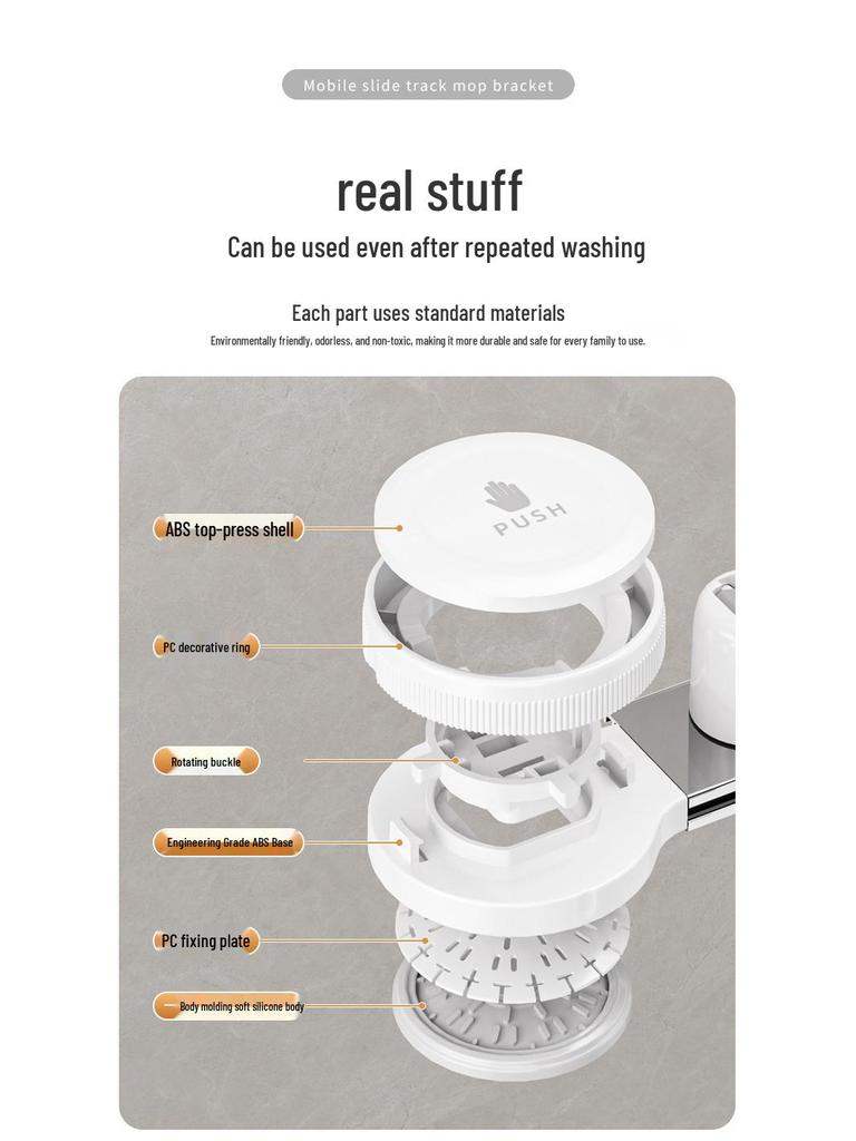 No-Drill Mop & Broom Wall Mount Clip with Suction Cup