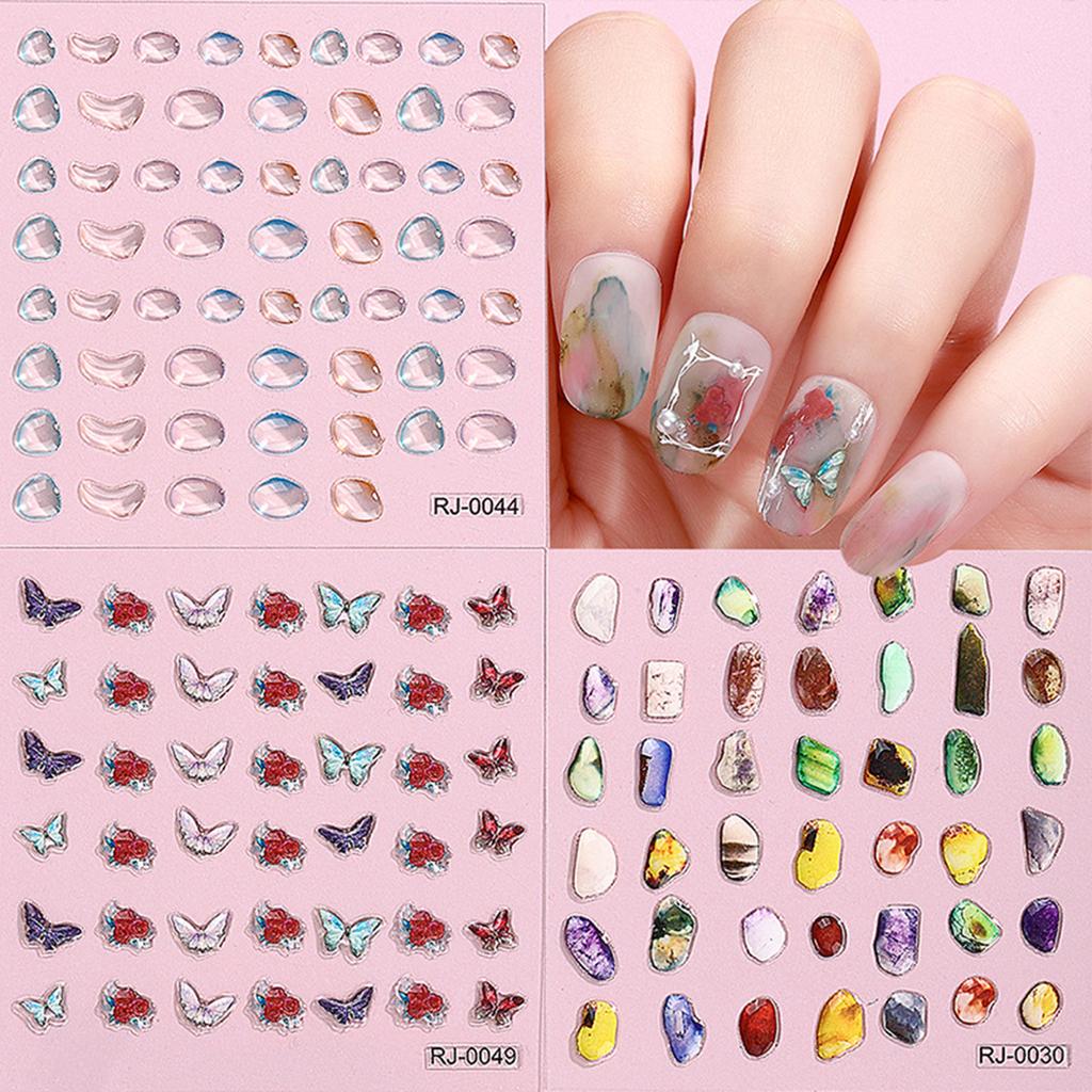 Embossed Cartoon Nail Art Stickers Decals Self-Adhesive Floral Nail Supplies Nail Art Design Decoration Accessories