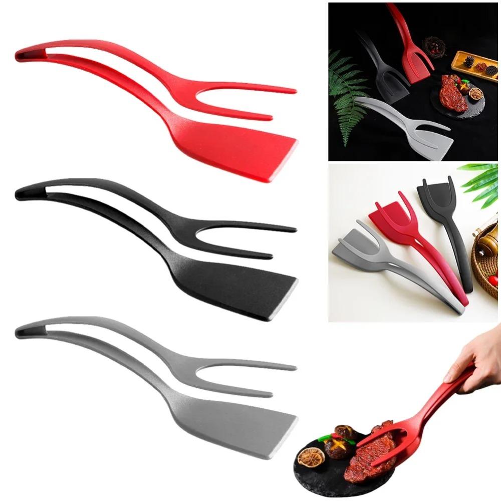 2 in 1 Grip Flip Spatula Clamp Egg Pancake Fish Toast Omelette Non Stick Tongs Silicone Home Kitchen Cooking Turner Tool