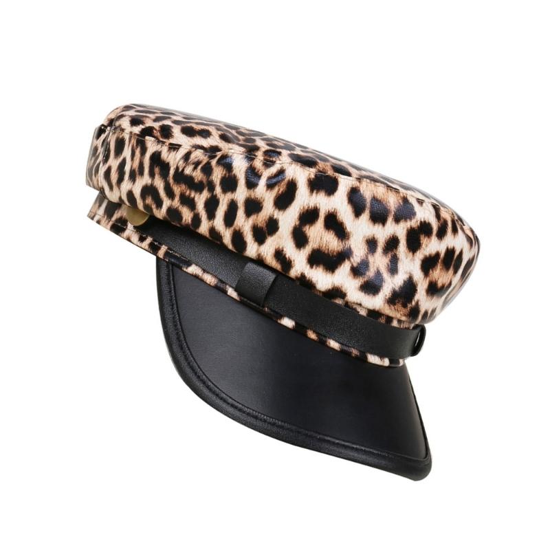 Flat Cap PU Leather Leopard Print Sun Breathable For Outdoor Use Riding Fashion Seamless Construction