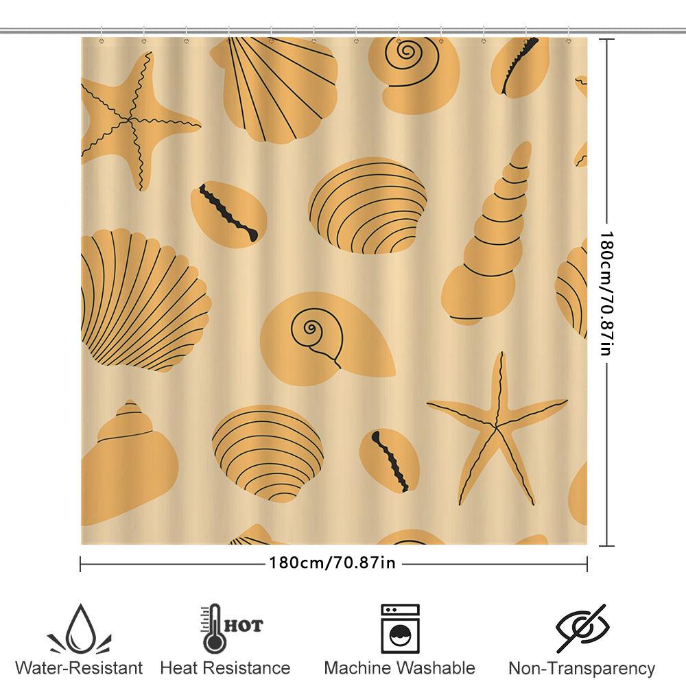 Modern Bathroom Decor Shower Curtain With Shell Print Waterproof Fabric For Bathrooms In Yellow Color Size 180X245Cm