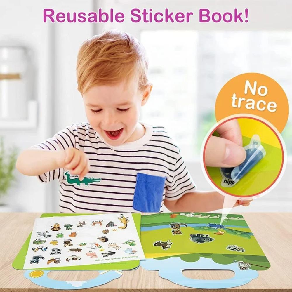 Kids Reusable Sticker Book Multiple Scenarios Cartoon DIY Puzzle Educational Cognition Learning Toys for Child Age 2-4 Gift
