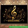 2D Flat Backdrop1pc Golden Music Notes Music Welcome Backdrop Banner Polyester Wall Decor For Living Room Bedroom Office Outdoor Decor