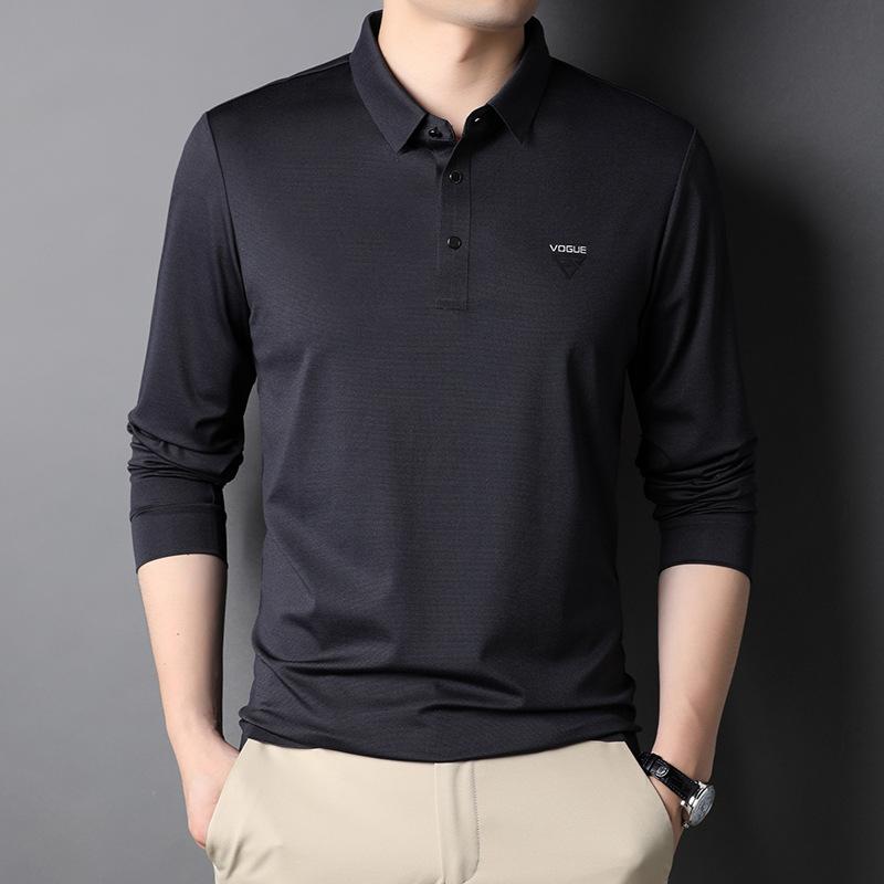 

Весенне-осенняя новая футболка с длинными рукавами, мужская футболка среднего возраста, одежда для папы, воротник-поло, однотонная рубашка-поло, модная рубашка-поло 3XL