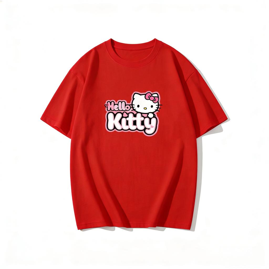 2026 Summer Hello Kitty Cartoon Printed Short Sleeve Pure Cotton Tshirt Parentchild Outfit Classic Fashion Womens Tees Tops