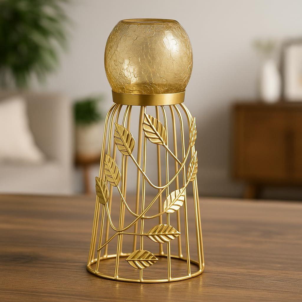 CraftVatika Diwali Decoration Items, Cracked Votive Glass Tealight Candle Holder Set,